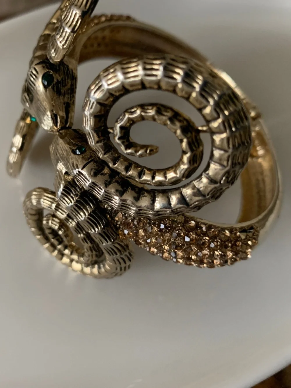 Stunning Vintage Double Rams Head Hinged Bangle Bracelet- Pave Rhinestones